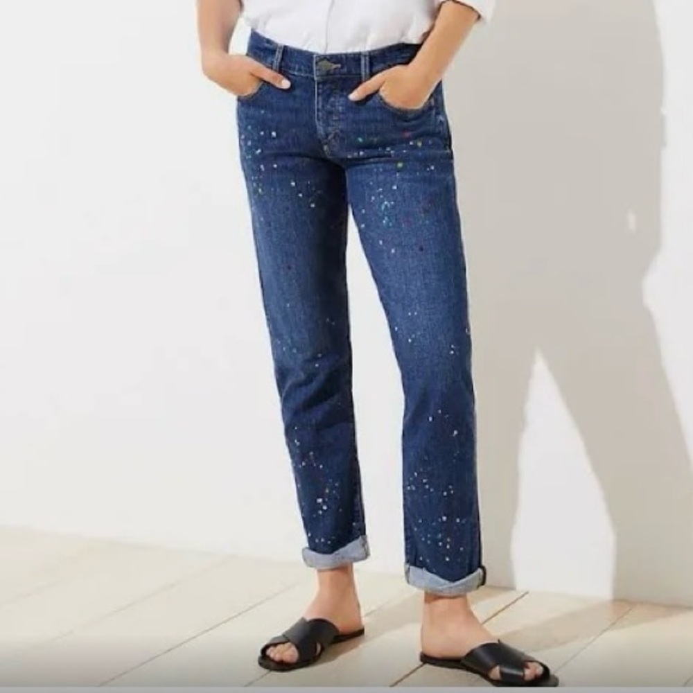 LOFT PAINT SPLATTER BUTTON FLY BOYFRIEND JEANS LADIES SIZE 30/10 - Picture 12 of 13